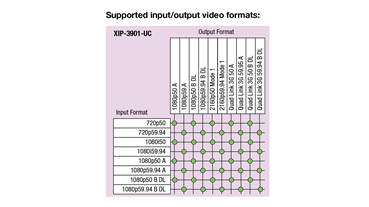 XIP-3901-UC Supported I/O Video Formats