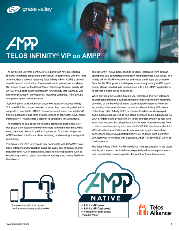 Telos Infinity VIP on AMPP Datasheet GV-PUB-2-0981A-EN Thumbnail